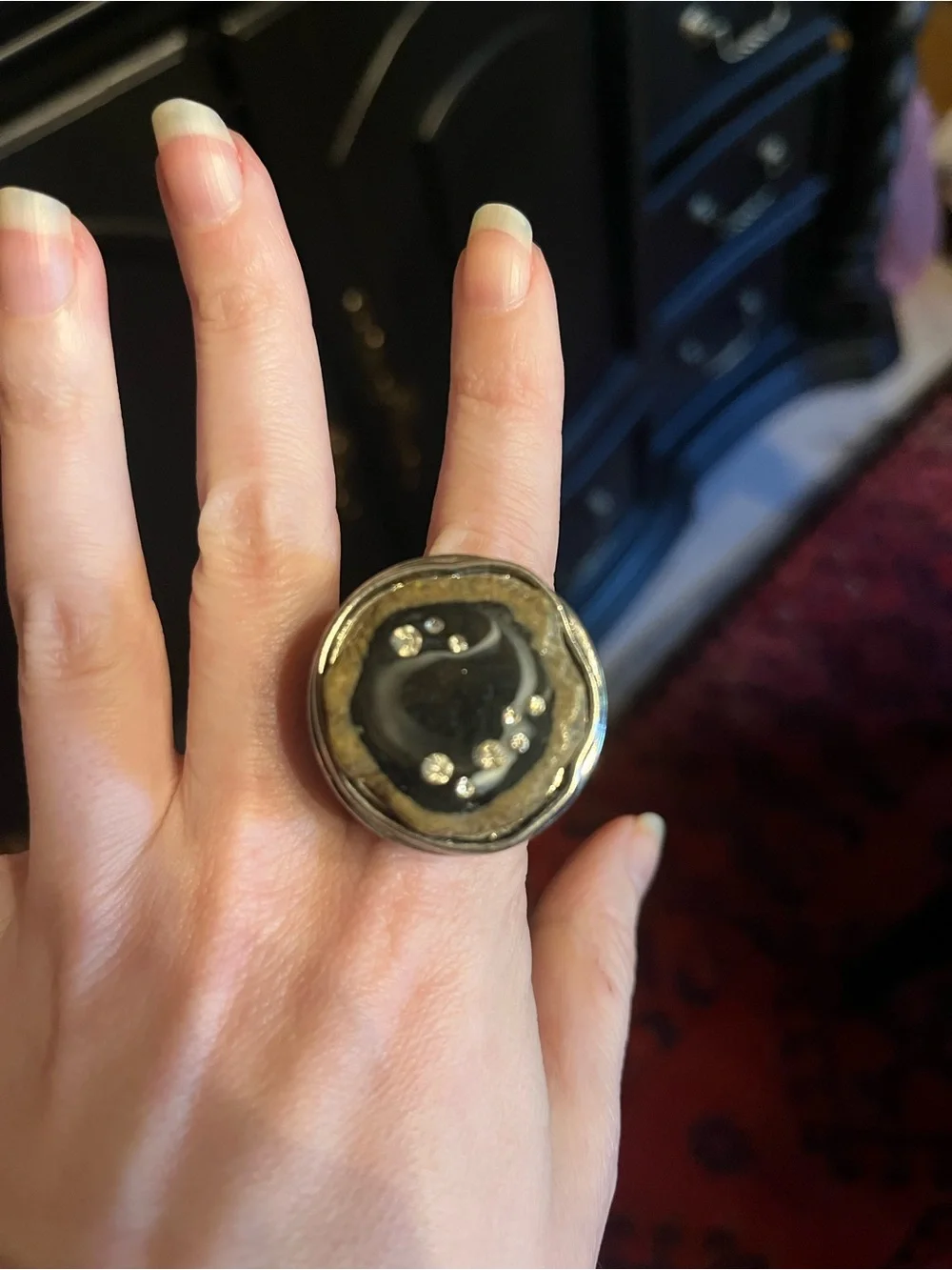 Statement Round Dome Ring in Black and Gold size 7